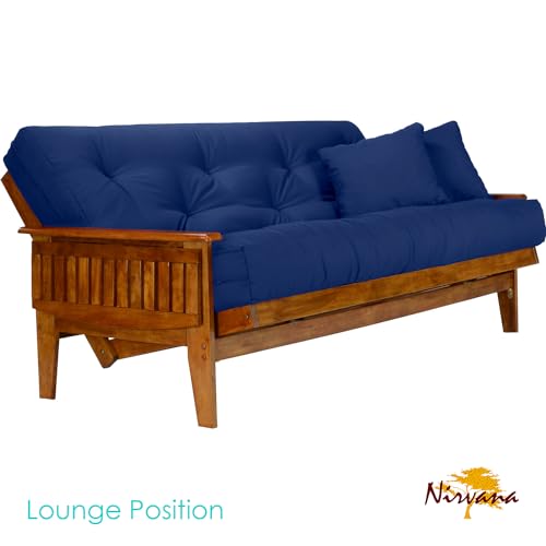 Nirvana Futons Eastridge Futon Set - Queen Size, Frame, 8" Mattress, Twill Royal Blue Cover Nirvana Futons