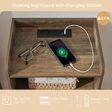 BuildHom Modern Fluted Floating Nightstand Wall Mounted Set of 2- Bedside Table with Storage Drawer & Display Shelf, Minimalist Bedroom Furniture for Studio Apartments(Rustic Brown) BuildHom