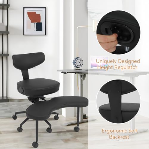 ELECWISH Meditation Chair, ADHD Chair for Adults with Wing Back Support, Criss Cross Kneeling Yoga Desk Office Use with Wheels, Height Adjustable seat and Leg Rest, Black ELECWISH