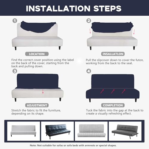 SUIOKPO High Stretch Futon Slipcover Armless Futon Bed Cover with Ruffle Skirt Furniture Protector with Elastic Bottom for Kids, Pet, Solid Color Futon Sofa Covers for Kids, Pets,Pink,S SUIOKPO