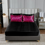 Zebra Print Bedding Set Hot Pink Satin Comforter with Sheets Zebra Stripe Animal Print Africa Wildlife Theme Silk Like Silky Bed in A Bag Black Pink Comforter Sets Bedorm