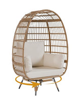 GarveeLife Oversize 360°Swivel Egg Chair Patio Rotating Rattan Egg Basket Lounge Chair, Wicker Egg-Shaped Chair w/Steel Frame Stand and 4 Cushions for Patio, Porch, Backyard, Living Room, Beige GarveeLife