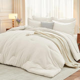 MUXHOMO 7 Pieces Full Comforter Set, Soft Bed in a Bag Full Size, All Season Bedding Set with Comforter, Flat Sheet, Fitted Sheet, Pillowcases & Shams, Ivory MUXHOMO