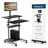 Mount-It! Mobile Computer Cart with Monitor Mount for Screen up to 32", Portable Desk on Wheels, Rolling Laptop Stand Teachers, Office, Classroom, Rise up to 53", Projector, Podium, Keyboard Tray Mount-It!