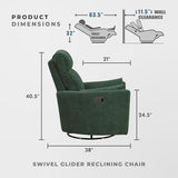 Lexicon Modern Swivel Glider Recliner Chair - Quiet 360 Swivel Chair, Durable Microfiber Upholstered, 2 Pillows, Manual Reclining for Living Room, Small Spaces, Nursery, Apartment, Bedroom, Green