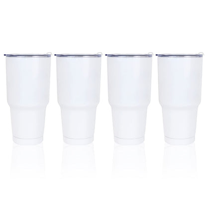 MAIKESUB 4 Pcs 30 oz Sublimation Double Wall Vacuum Insulated Cups With Lids Stainless Steel White Coffee Mugs for Vehicle Cup Holders Travel Tumbler Car Cups