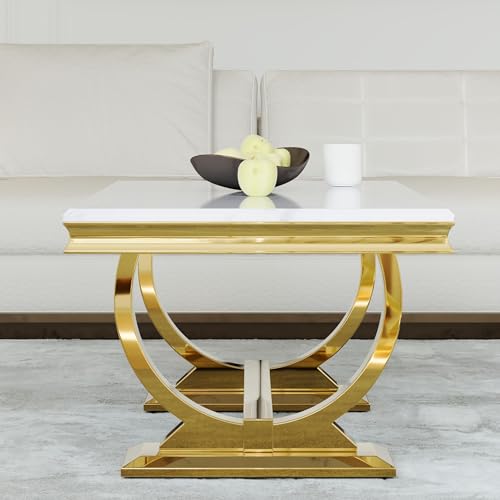Asday Gold and White Coffee Table, Rectangle Gold Marble Coffee Table, Luxury Elegant Center Table for Living Room, Guest Hall, Reception Room Asday
