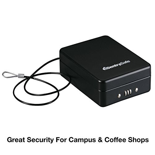 SentrySafe Small Safe, Black Lock Box with Combination Lock for Office or Dorm Secures Money, Passport, Jewelry, 0.05 Cubic Feet, Exterior: 2.6 in. H x 5.9 in. W x 8.0 in. D, ‎P005C