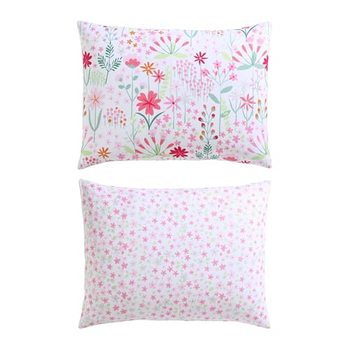 Laura Ashley - Kids Comforter Set, 100% Super Soft Toddler Bedding with Matching Sham & Bonus Decorative Pillow, Ideal Girl Room Essentials (Sunshine Flowers Pink, Twin) Laura Ashley