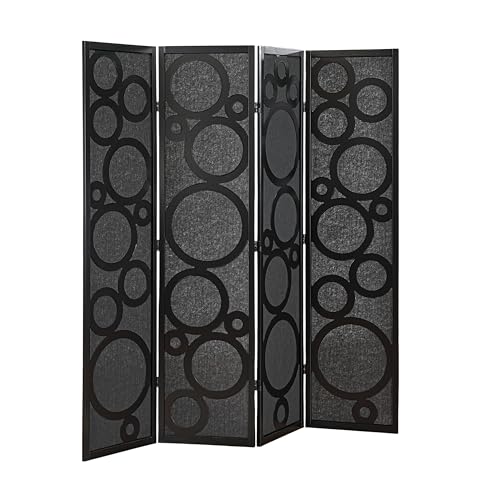 Roundhill Furniture Tavari 4-Panel Room Divider, Decorative Folding Freestanding Privacy Screen, Black Roundhill Furniture