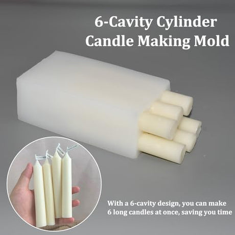 6-Cavity Long Cylinder Mold for Candle Making, 5.5Inch Cylinder Silicone Candle Mold Long Pillar Silicone Mold for Wax Candle Making Kackaidi