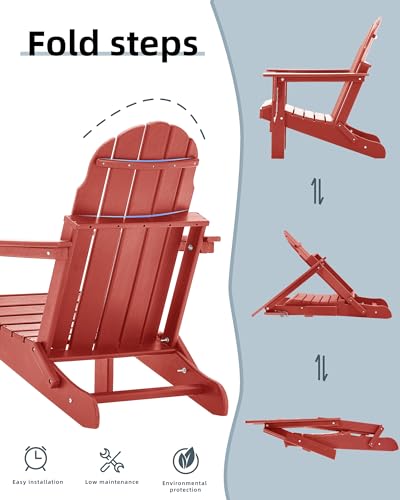 Adirondack Chairs, HDPE All-Weather Adirondack Chair Folding, Fire Pit Chairs (1, Red)