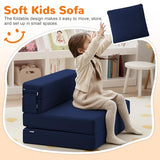 MeMoreCool Foldable Futon Chair Bed for Kids, Toddler Sofa Mattress, Convertible Foam Floor Couch, Tri-fold Sleeping Mattress (Navy) MeMoreCool