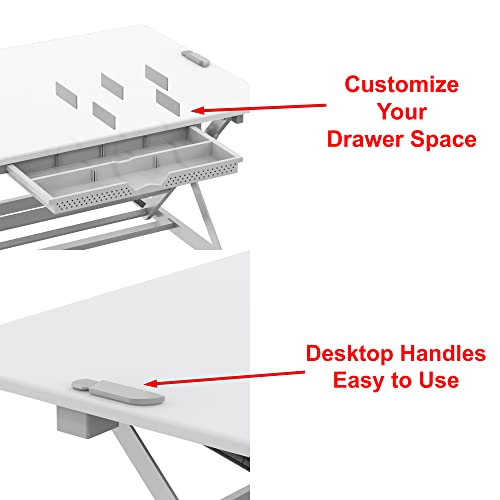 SHW 32-Inch Height Adjustable Standing Desk Converter Riser Workstation with Drawer, White SHW
