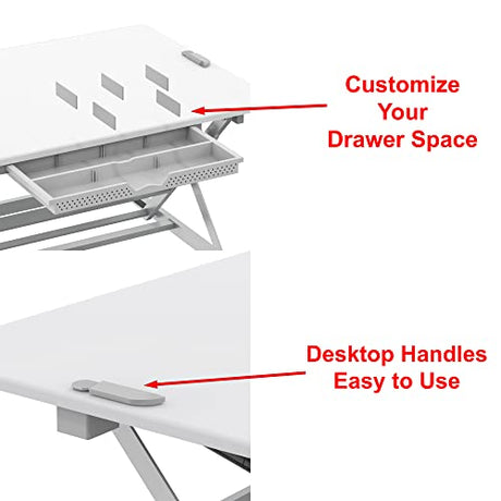 SHW 32-Inch Height Adjustable Standing Desk Converter Riser Workstation with Drawer, White SHW