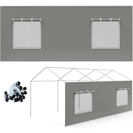 Carport Canopy Replacement Sidewall 20x6.6 FT Fits 10x20, 12x20, 20x20 FT Carport with Roll-up Windows, Waterproof & UV Protected, Easy Assembly with Ball Bungees, Grey (Sidewall Only, 1 Pack) FLOUREE