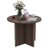 CuHome Round Conference Table, 35.4" Small Commercial Meeting Table for Business, Office Table with X-Shaped Wood Base (Walnut) CuHome