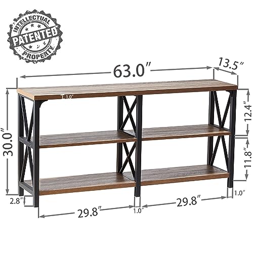 Rustic Oak 3-Tier Console Table with Storage Shelves – Versatile Entryway or Sofa Table by IBF - WoodArtSupply