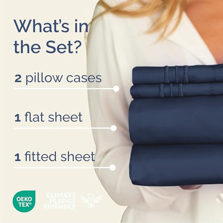Queen Size 4 Piece Sheet Set - Comfy Breathable & Cooling Bed Sheets Set - Hotel Luxury Bedding for Women, Men, Kids, Teens, Boys & Girls - Deep Pockets, Soft and Wrinkle Free - Oeko-Tex - Navy Blue CGK Unlimited