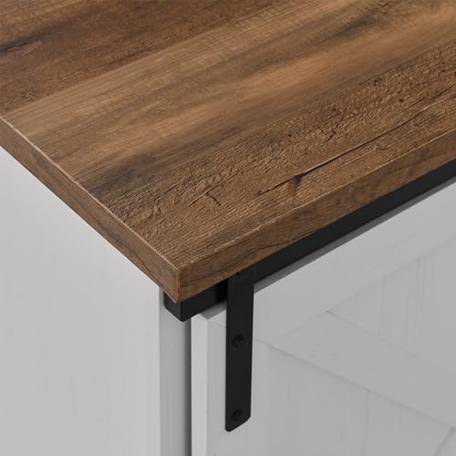 Walker Edison Corbin Modern Farmhouse Sliding X Barn Door TV Stand for TVs up to 80 Inches, 70 Inch, Reclaimed Barnwood and Brushed White Walker Edison