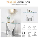 Modern Entryway Console Table with Tempered Glass Top & U Shape Stainless Steel Pedestal Base, Long Consle Table Behind Couch, Hallway Table for Entryway, Living Room Console Table, Foyer Table,Silver TehRecBT