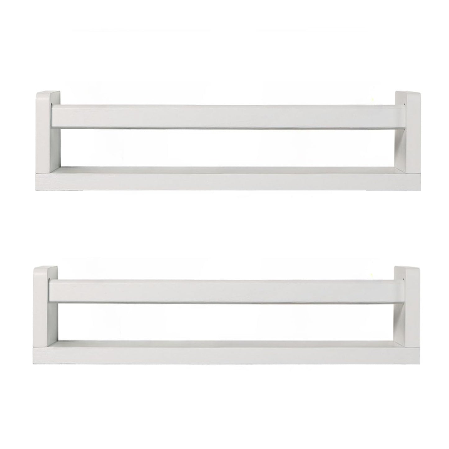 JORIKCHUO Nursery Book Shelves | Set of 2 Wood Floating Shelves for Kids Room, Kitchen Spice Rack, or Rustic Wall Mounted | Farmhouse Bathroom Décor (Rustic White).