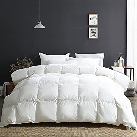 APSMILE Luxury 100% Organic Cotton All Season Down Feather Fibers Comforter Twin Size Duvet Insert, Fluffy Fill Power 34oz Medium Warmth Bed Comforter (68x90, Ivory White) APSMILE