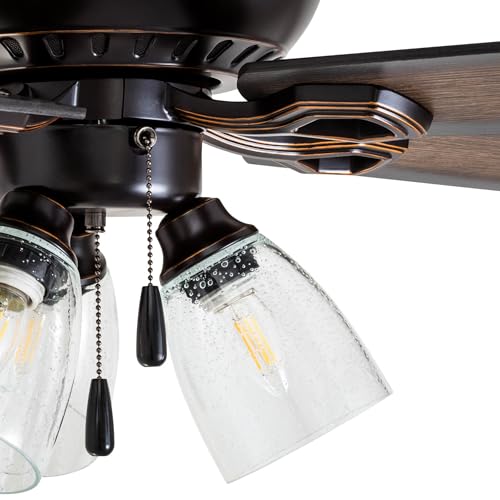 Prominence Home Glenmont, 52 Inch Farmhouse LED Ceiling Fan with Light, Pull Chain, Three Mounting Options, Dual Finish Blades, Reversible Motor - 40278-01 (Oil-Rubbed Bronze) Prominence Home