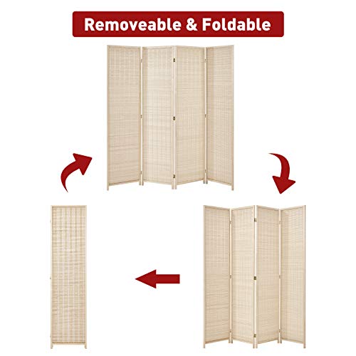 Esright 4 Panel Bamboo Room Divider, 6 Ft Tall Folding Privacy Screen Room Divider, Freestanding Partition Wall Dividers for Office,Bedroom, Beige Esright