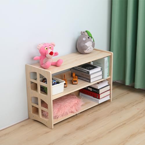 Montessori-Inspired 3-Tier Wooden Bookshelf and Toy Organizer for Kids' Rooms FDHUIJIA