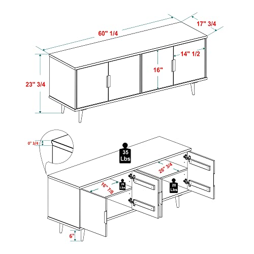 Walker Edison Genia Mid-Century Modern Solid Wood Stand for TVs up to 65 Inches, Walnut Walker Edison
