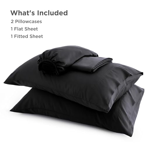 Bedsure King Size Sheet Set, Cooling Sheets King, Rayon Derived from Bamboo, Deep Pocket Up to 16", Breathable & Soft Bed Sheets, Hotel Luxury Silky Bedding Sheets & Pillowcases, Black Bedsure