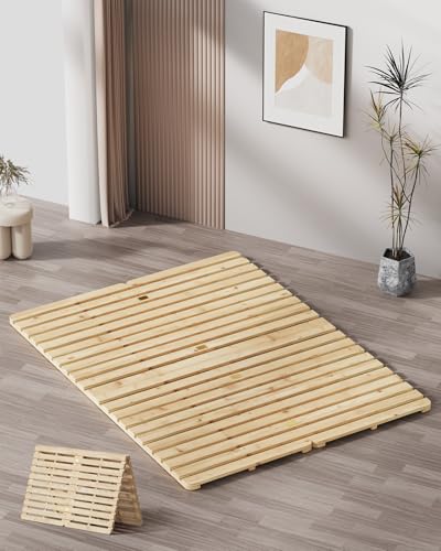 Meulbaty Bed Plate, Guest Tatami Bed Frame,Japanese Tatami Mat, Foldable Wood Slatted Floor Bed Frame for Futon Mattress, Breathable Moisture-Proof Floor Sleep Bedding (Queen) Meulbaty