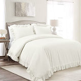 Lush Decor Reyna Ruffle Cotton Duvet Cover Set 3 Piece Set King, Pure White - King Size Bedding Set - White Duvet King- Ruffled Bedding - Coquette Decor Lush Decor