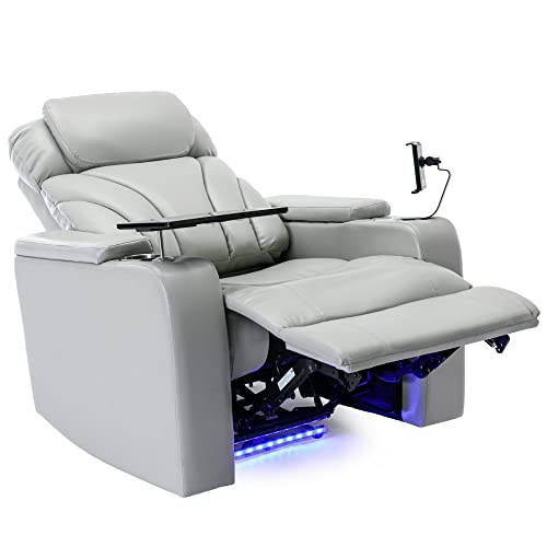 Merax Power Motion Recliner with USB Charging Port and Hidden Arm Storage, Home Theater Seating with Convenient Cup Holder Design,and Stereo(Light Grey)