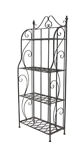 Deco 79 Metal Scroll Indoor Outdoor Tall Folding 4 Shelf Bakers Rack, 25" x 12" x 64", Black Deco 79