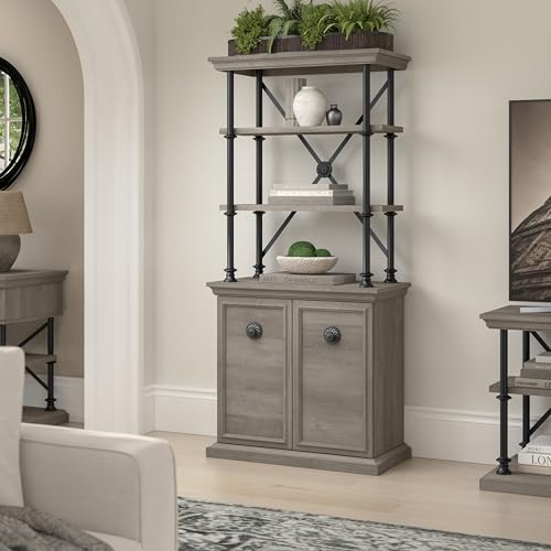 Coliseum Designer Bookcase with Doors in Driftwood Gray by Bush Business Furniture - WoodArtSupply