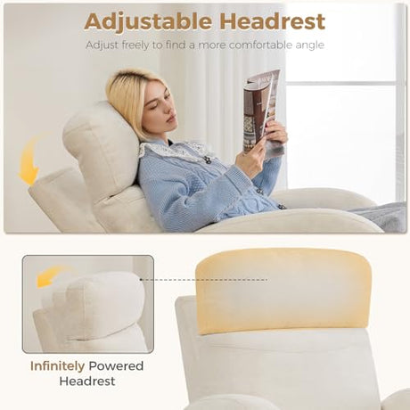 Dual Motors Power Recliner with Adjustable Headrest, Electric Swivel Rocker Recliner for Nursery, Glider Reclining Rocking Nursery Chairs for Small Space, Living Room, Bedroom, Chenille Cream White AEMEIOS