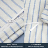 Wake In Cloud - Striped Cotton Duvet Cover Set, Ticking Stripe Vertical Pinstripe Farmhouse, 100% Washed Cotton Textured Percale Bedding Set, 3 Pieces, Blue White, Twin Size Wake In Cloud