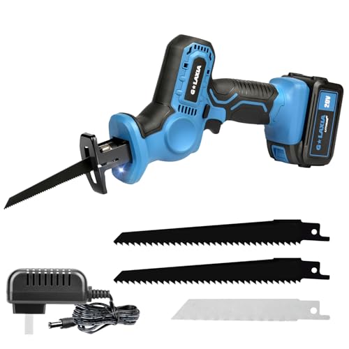 G LAXIA Reciprocating Saw, 20V Cordless Reciprocating Saw with 4.0Ah Battery, Tool-Free Blade Change, 3Pcs Blades for Wood, Soft Metal, PVC Pipe Cutting G LAXIA