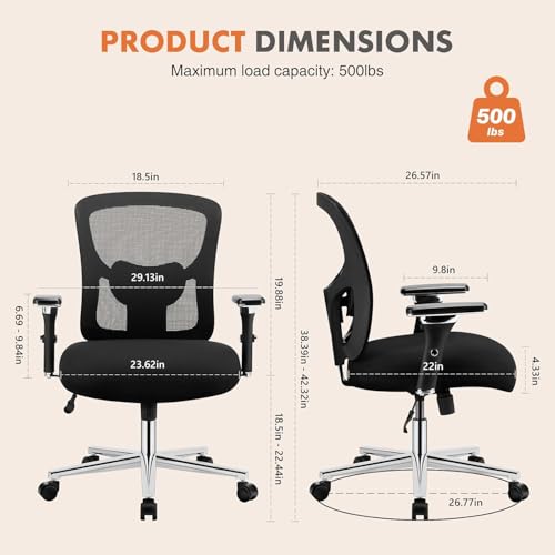 Sweetcrispy Big and Tall Office Desk Chair with Lumbar Support, 500lbs Heavy Duty Mesh Ergonomic Computer Chair with 4D Armrest and Wide Comfy Seat, Wheels for Adult Sweetcrispy