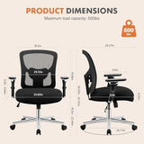 Sweetcrispy Big and Tall Office Desk Chair with Lumbar Support, 500lbs Heavy Duty Mesh Ergonomic Computer Chair with 4D Armrest and Wide Comfy Seat, Wheels for Adult Sweetcrispy