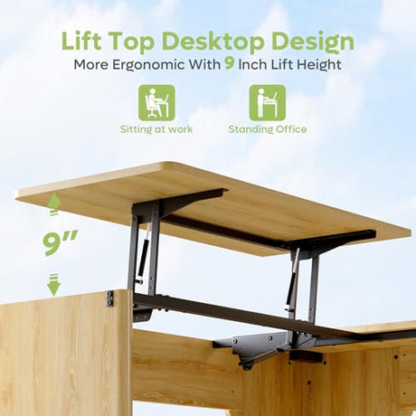 Bestier L Shaped Desk with Lift Desktop, 55 inch Corner Desk with Fluted Panel Deisgn Drawers, Modern Office Desk with File Drawer (Natual Oak, 55'' x 55'' Lift Top) Bestier