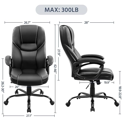 Yaheetech High Back Executive Office Chair Faux Leather Ergonomic Managerial Chair for Meeting,Large Seat,Sturdy Metal Base,Black Yaheetech