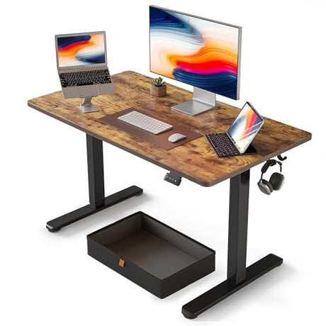 FEZIBO 40 x 24 Inches Standing Desk with Drawer, Adjustable Height Electric Stand up Desk with Storage, Sit Stand Home Office Desk, Ergonomic Computer Desk, Rustic Brown FEZIBO