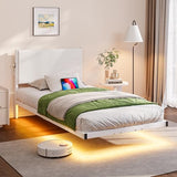Twin Floating Bed Frame with Headboard,Twin Size Floating Bed Frame with LED Lights & USB Charging Station,Metal Platform Bed with Strong Slats Support,No Box Spring Needed,Easy Assembly,White JUISSANO