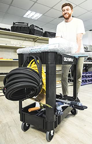 Olympia Tools 2 Shelf Black Rolling Utility Cart - Supports Up to 500 lbs, Comfort Handle - Heavy Duty Carts With Wheels - Great for Warehouse, - WoodArtSupply