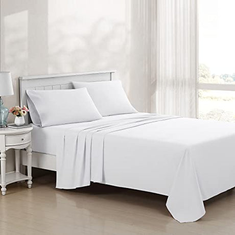 Laura Ashley - King Sheet Set, Soft & Smooth Sateen Cotton Bedding with a Lightweight Feel, 800 Thread Count, Bed Sheets with Matching Pillowcases (Solid White) Laura Ashley