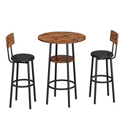 KIVENJAJA Rustic Brown 3-Piece Bistro Bar Table Set for 2 with PU Upholstered Stools