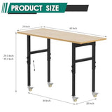 Adjustable Heavy Duty Workbench with Metal Wheels,Rubber Wood Top Working Table, 2500 LBS Load Capacity with for Workshop and Office,etc. DUSACOM